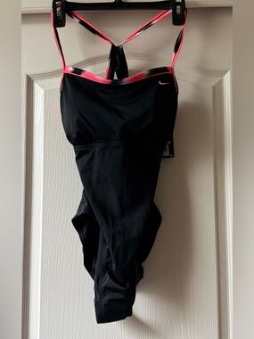 Nike Black Swimsuit with Neon Pink Trim